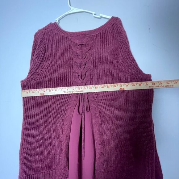 Torrid Sweater‎ Tunic Women's 0 Red V-Neck Lace-Up Back Ribbed Grandma Barn - Picture 3 of 13